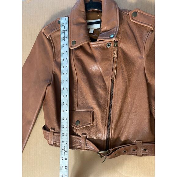 CLEOBELLA LEATHER JACKET CROPPED MOTO BROWN MOCHA CAFE CITY EDGY FALL LUXE - Picture 14 of 16